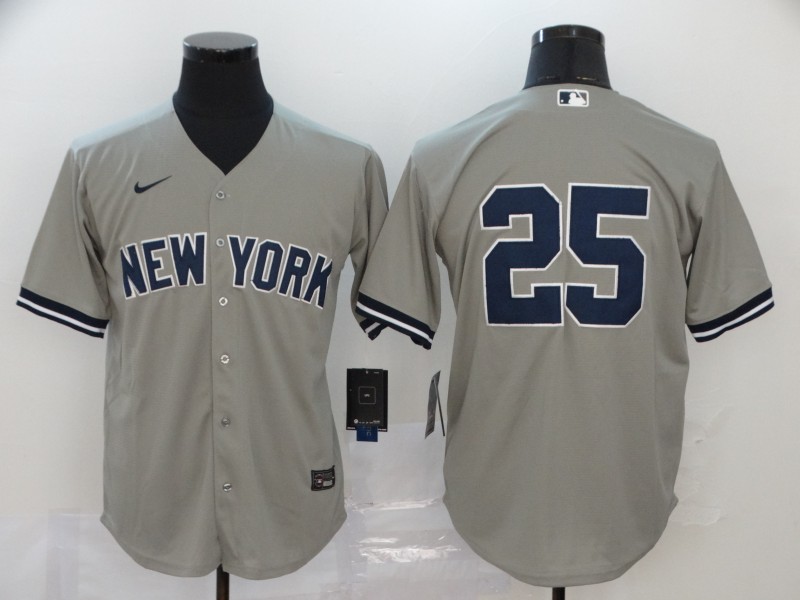 Men New York Yankees 25 No name Grey Nike Game MLB Jerseys